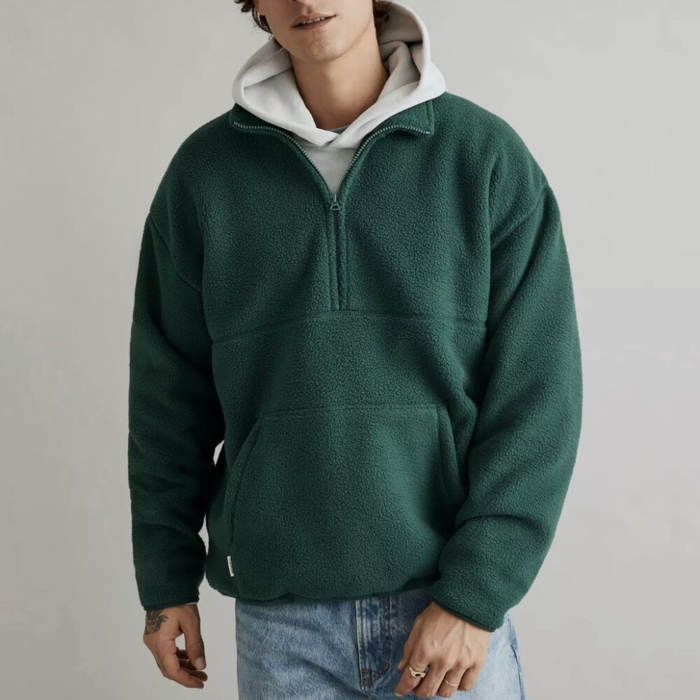 Madewell Utopian Pine Long Sleeve Half-Zip Mock Neck Fleece Pullover